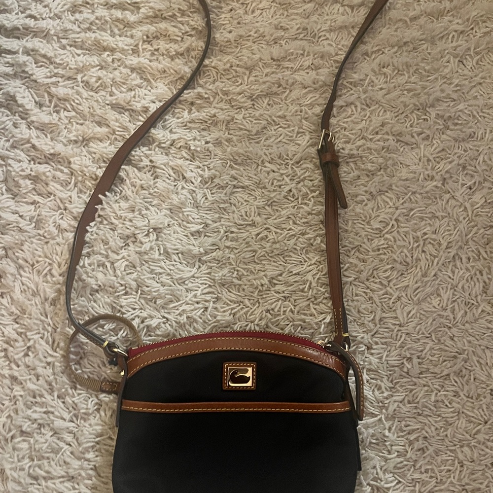 Dooney & Burke Black and Brown Leather Crossbody Bag with Gold Accent